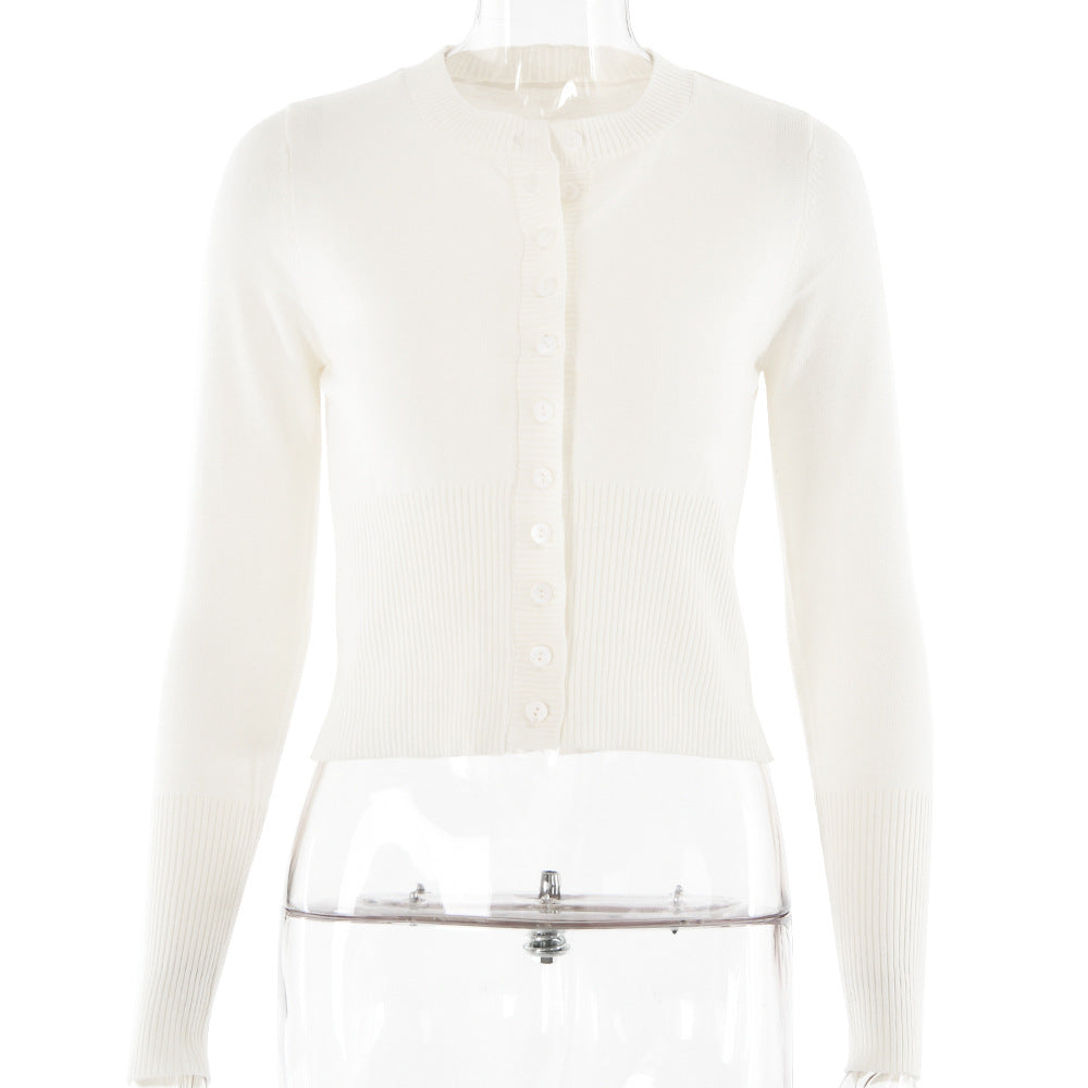 European and American  2023 winter new knitted sweater, sexy trend long-sleeved slim-fitting crew neck bottoming cardigan top