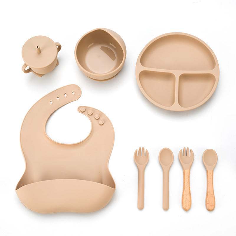 Cross-border new product baby silicone tableware set complementary food eight-piece set food grade infant complementary food silicone tableware