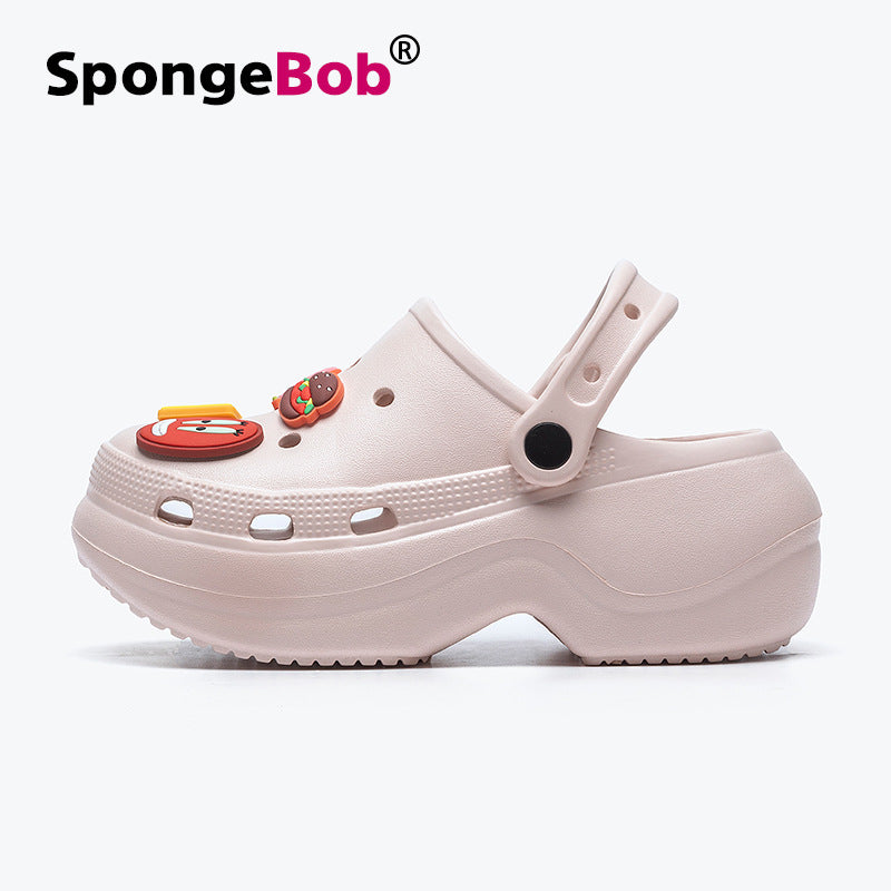 Spongebob squarepants thick sole crocs women's new arrival heightenednon-slip deodorizing filter toe sandals and slippers summer outwear