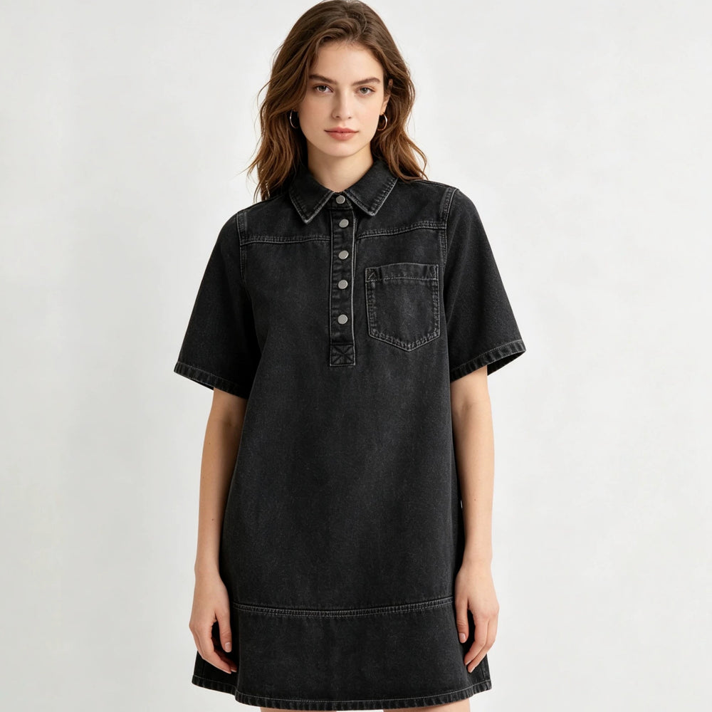 foreign trade new arrivalsummernew arrival denim dress lapel thin short-sleeved loose shirt casual style