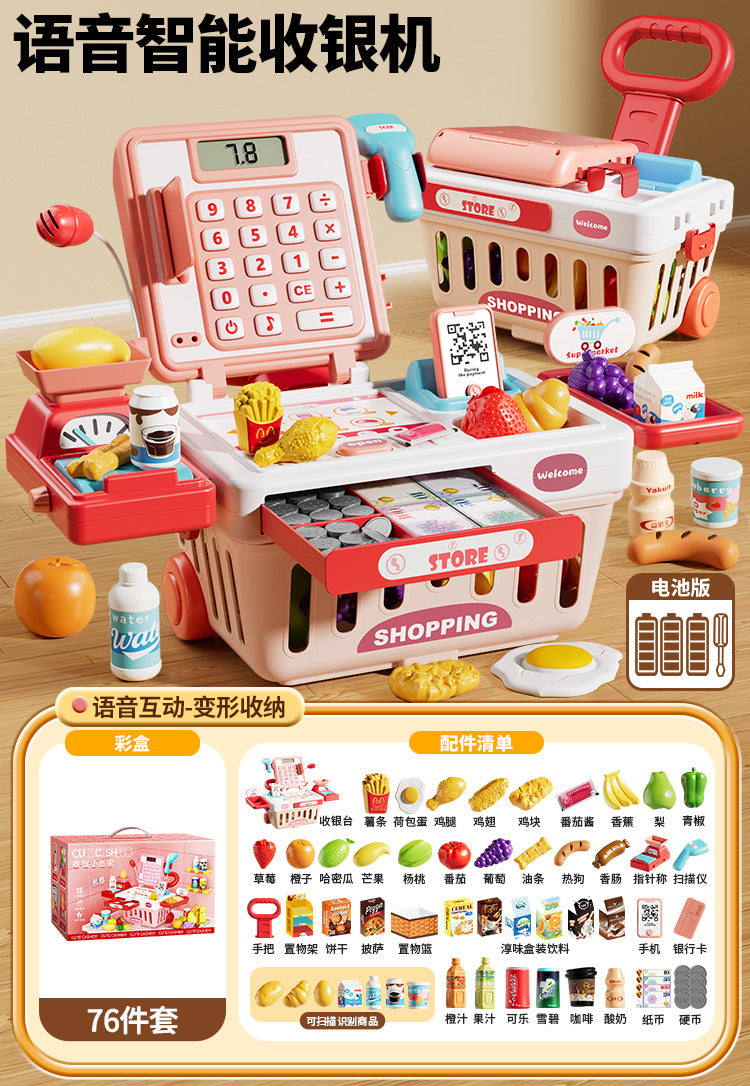 Kids convenience store supermarket cash register toy for boys and girls play house popular kitchen simulation shopping cart