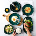 Nordic home decor personalized creative bowl, plate, and dish set - trendy green gold-trimmed ceramic dinnerware