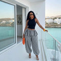 Amazon  spring/summer new fashion plaid high-waisted wide-leg joggers with elastic ankle cuffs