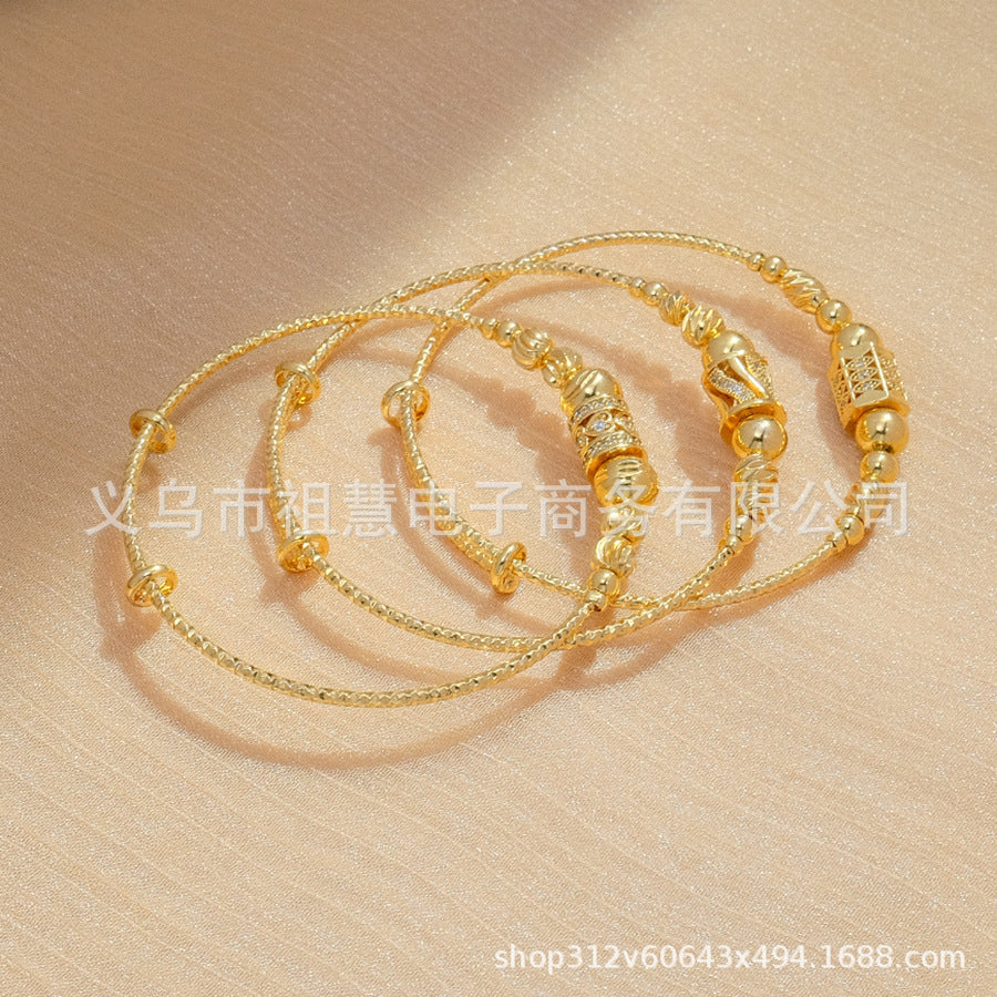 18k round ball african arabian gold women's bracelet zircon gold-plated bangle jewelry set