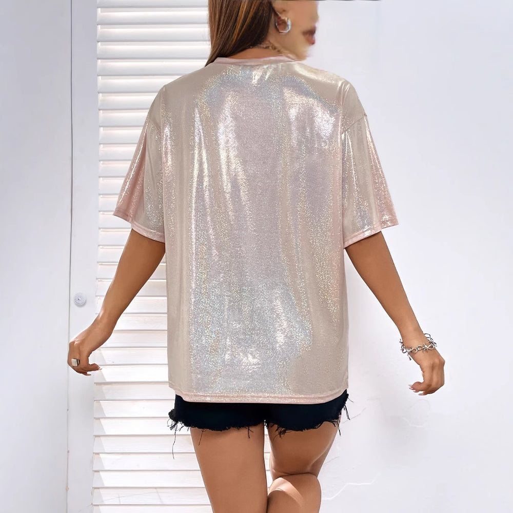 Pre-sale 53131#  cross-border fashion ins high-end sequined short-sleeved t-shirt
