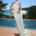 cross-border european and american women's clothing: new summer fashionable and elegant solid color dress with flowing straps