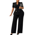 D634exportfashion cross-border  new short-sleeved lapel double-breasted tops high waistloose pantsexportsuit