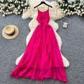 French riviera style yellow slip dress - women's spring  high-waisted, slimming, ethereal, flowy a-line maxi dress for summer