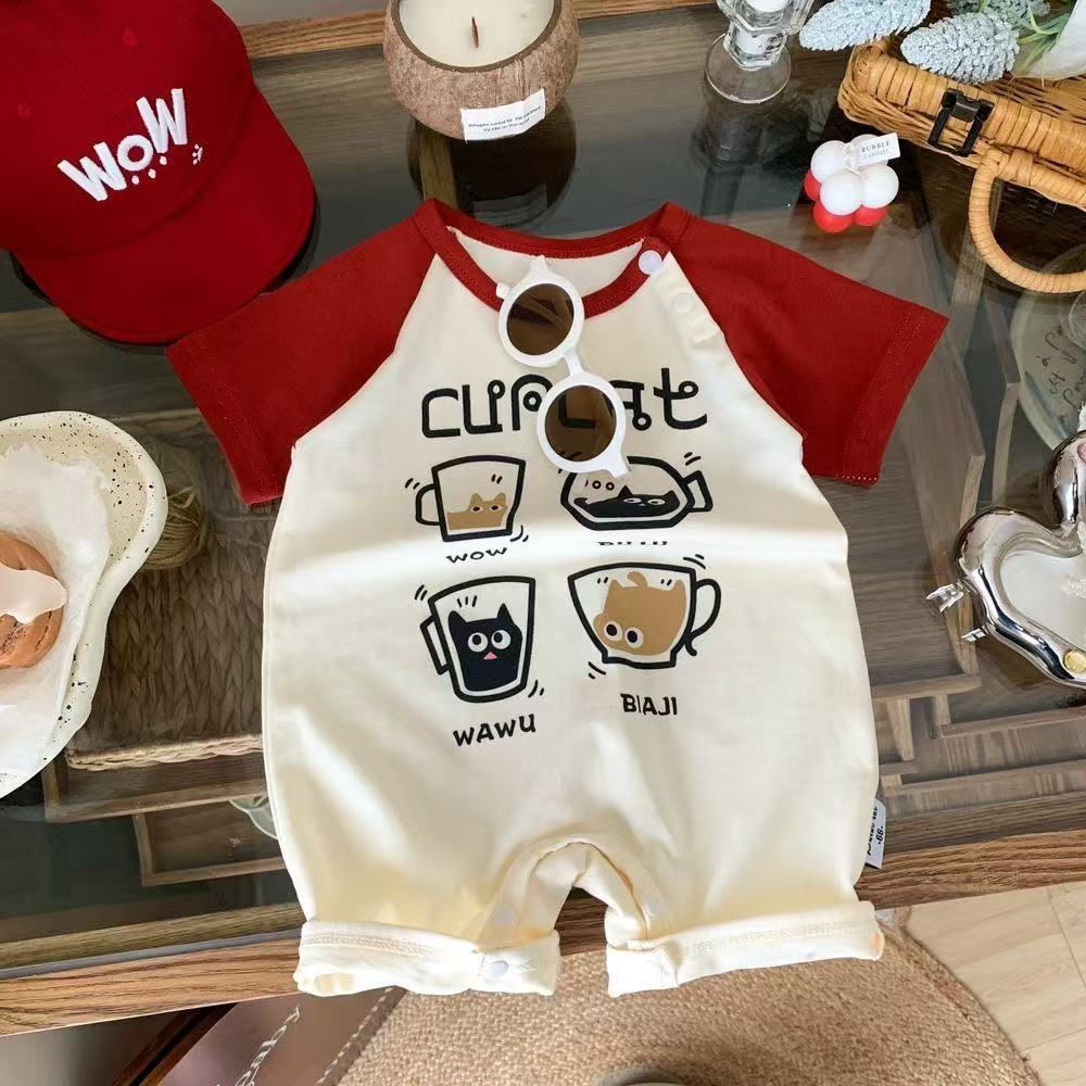 Baby romper short sleeve summer outfit - lightweight summer clothes for babies and infants - adorable crawling suit
