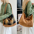 European and american retro plaid bag autumn and winter versatile new double-sided backpack solid color minimalist shoulder bag large capacity tote bag
