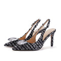 2026 spring new arrivalelegant baotou back hollow sandals pointed toe rhinestone thin heel fashion women's shoes woolen inside spring