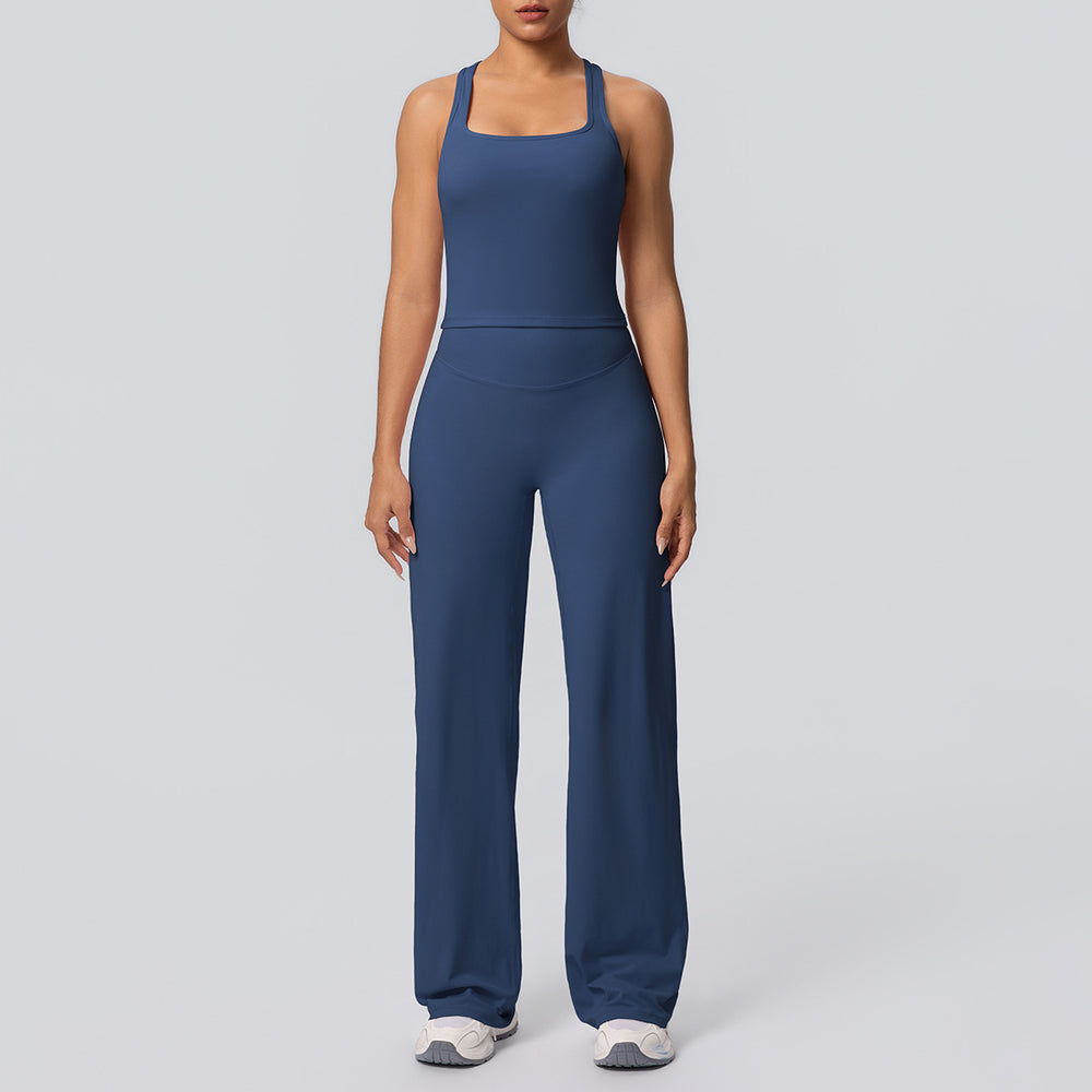 Outdoor casual running fitness yoga outfit - quick-dry, breathable, sexy racerback high-waisted straight-leg pants sports set