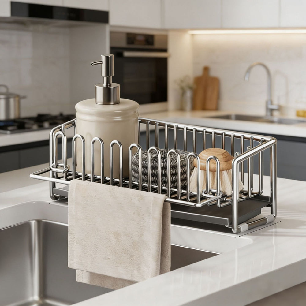 Kitchen stainless steel rag drain rack sink rag rack pool faucet dishwashing steel ball storage drain rack