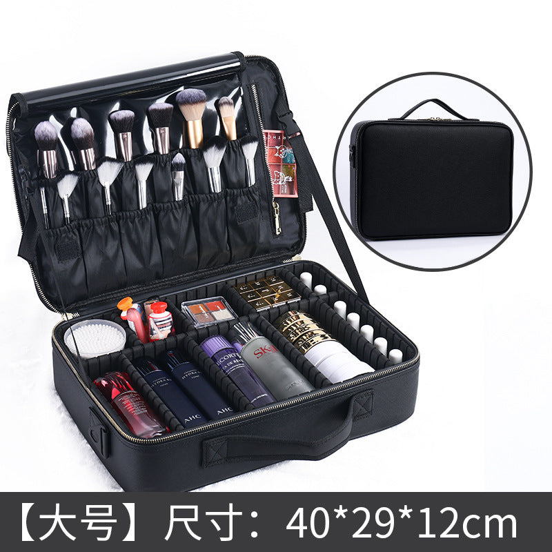Professional multifunctional baffle PU cosmetic bag, cosmetic storage, double-layer heel makeup, nail embroidery, portable cosmetic case