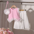 Children's clothing  cross-border summer girl pink vest tops + white pants set