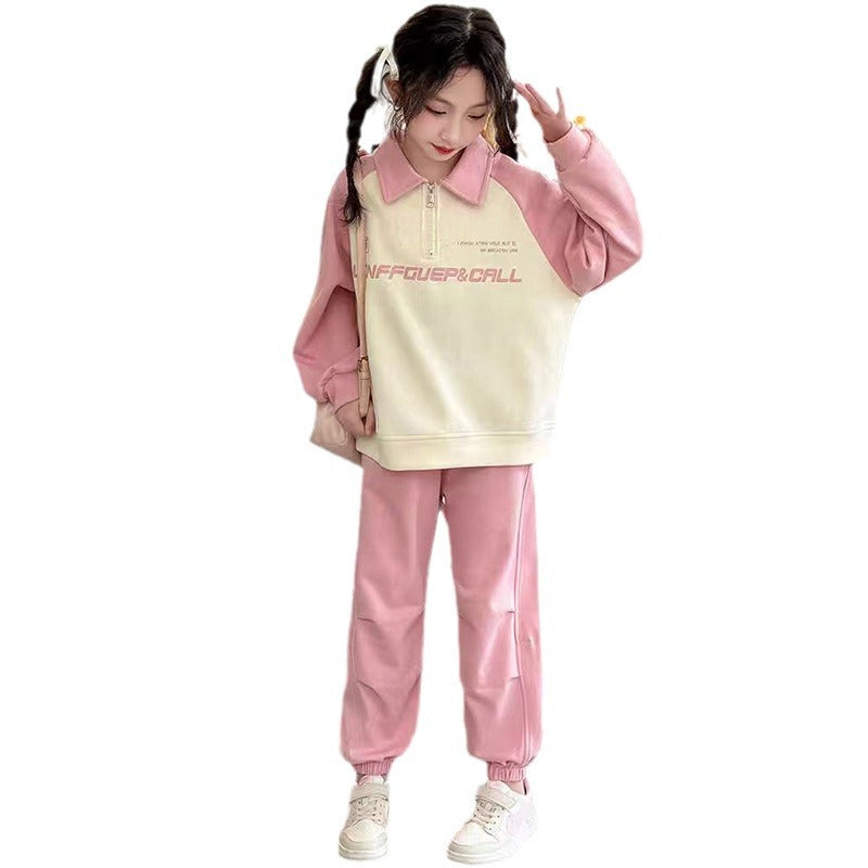 Girls' spring/autumn fashion set: stylish two-piece outfit for older girls - trendy sweatshirt and popular jogger pants