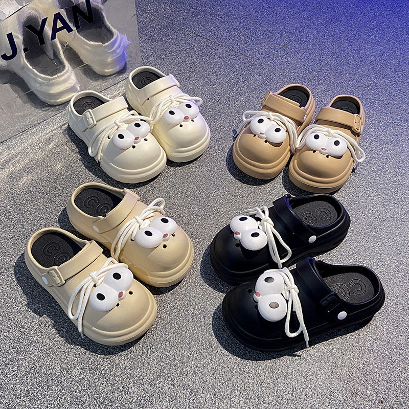 Big eyes cartoon croc shoes women's new arrivaloutwearnon-slipcutetoe sandals thick sole slippers couple croc shoes