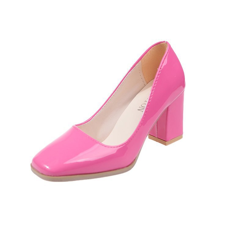 Plus size chunky heel pumps for women - spring/summer 2024 new collection - patent leather bright heels