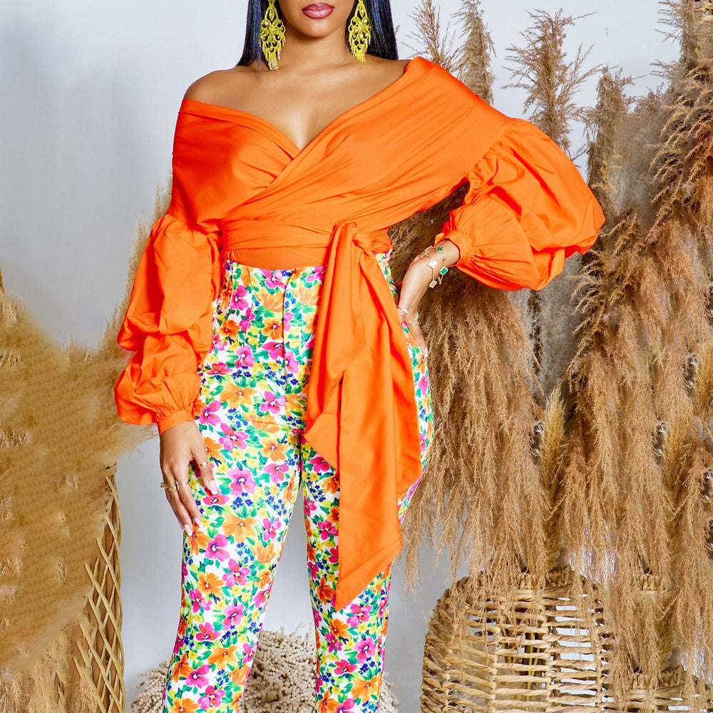 D486 new arrival: summer fashion solid color off-shoulder criss-cross tie-up puff sleeve sexy v-neck blouse - african style top