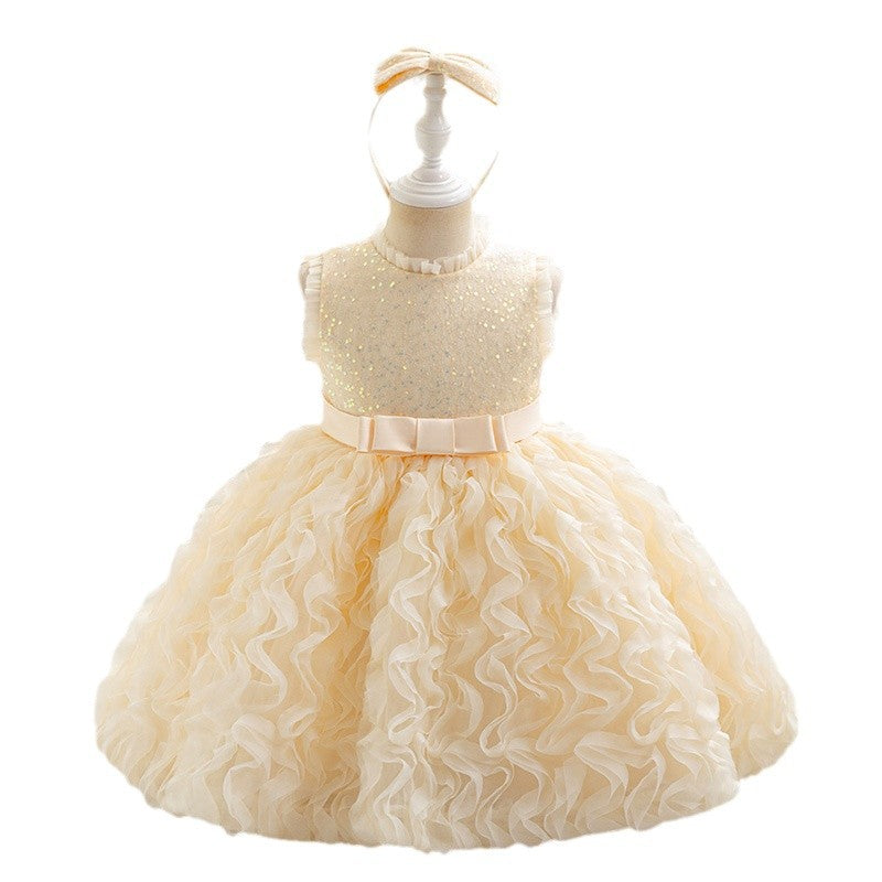 Baby girl's short evening dress, first birthday chic cake dress,  foreign trade round neck vest, european and american style