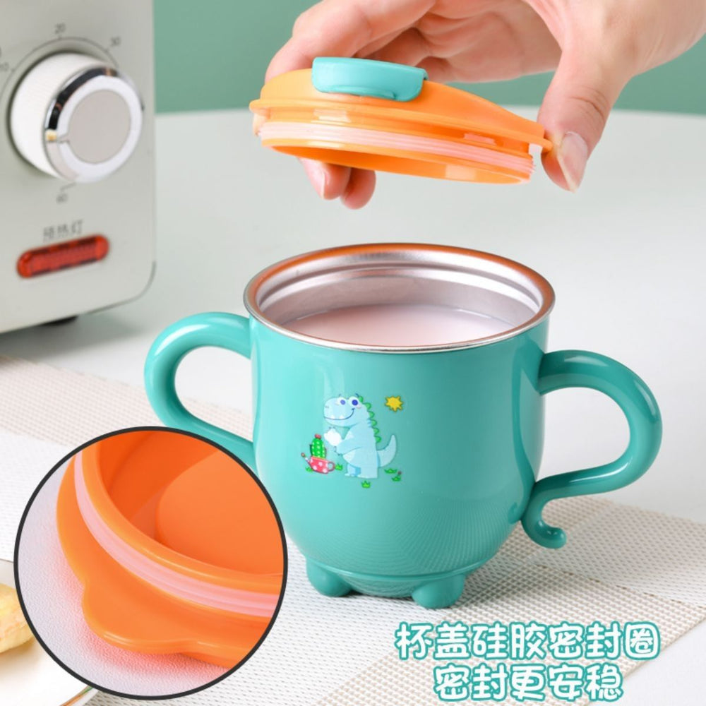 Kids' milk cup with measuring marks, baby straw cup for formula mixing and water drinking, stainless steel, drop-proof training cup