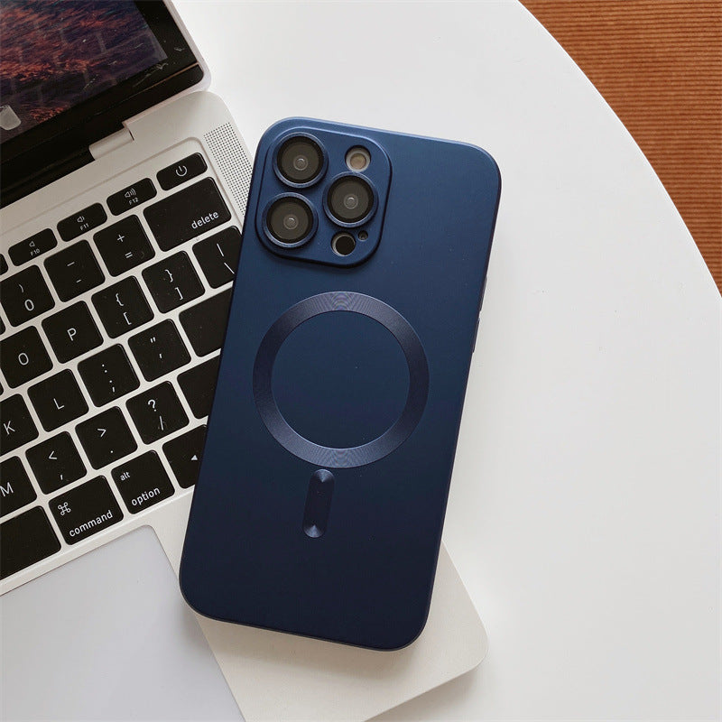 Magsafe magnetic suction suitable for iphone 16 mobile phone case comes with lens film apple 17pro frosted all-inclusive soft case