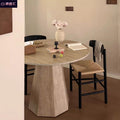 Nordic roman round table with travertine rock slab top, dining set for small spaces, retro high-end minimalist round dining table