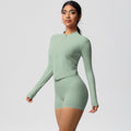 pure color brushed nylon nude zipper outwearlong sleeves yoga suit tight running sports fitness suit