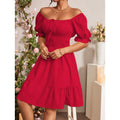 fashion  summer new arrivalelegantrufflespure color puff sleeve square neck shortdress