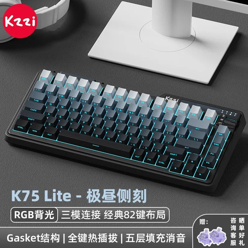 Kzzi k75 lite tri-mode mechanical keyboard: stylish, wireless, for office, esports, gaming, rgb customization