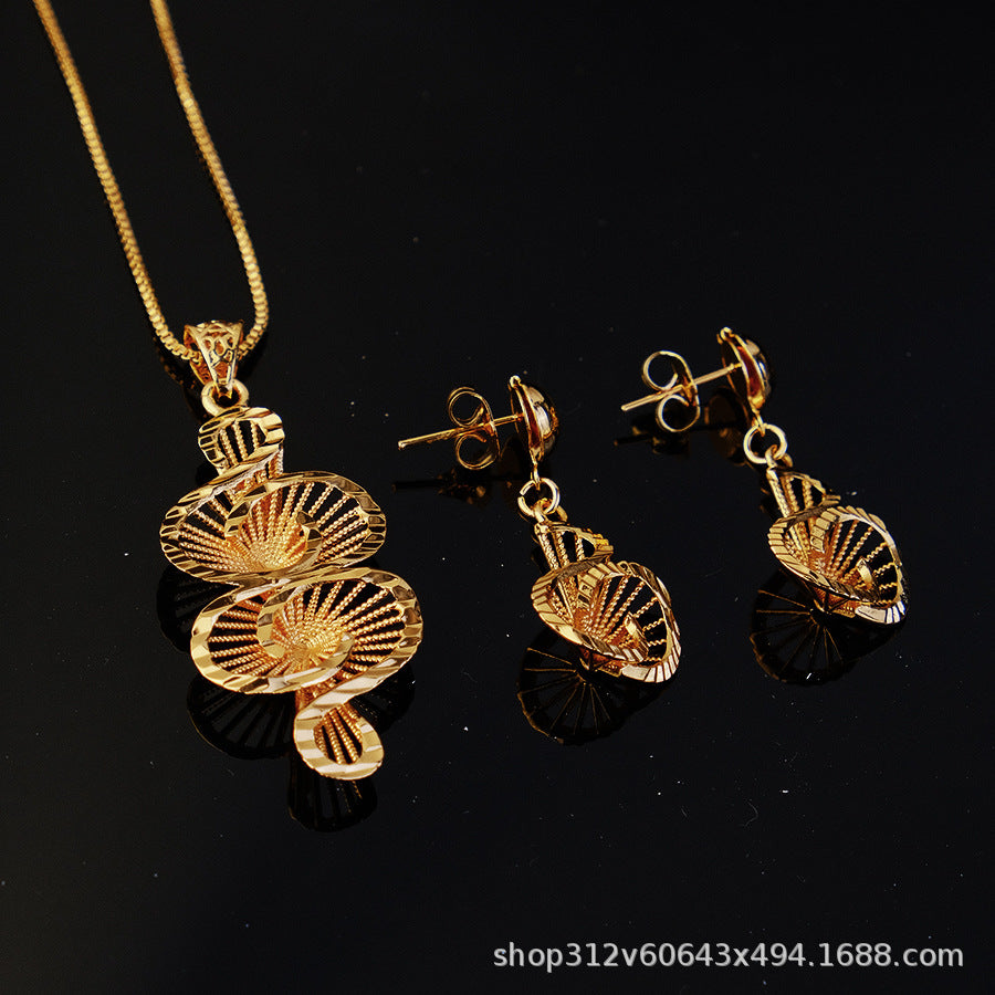 Two-piece set of new middle eastern dubai ethiopian women's pendant, necklace, and earring set, african style, sunflower design