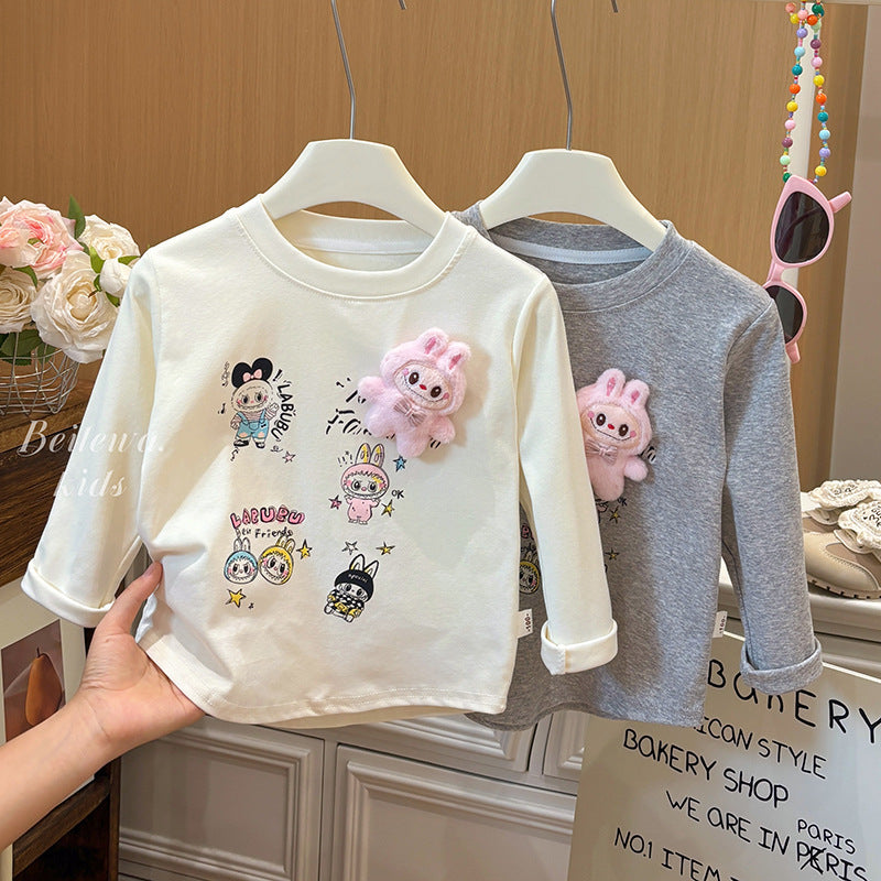 New girls' spring/autumn 3d cartoon casual sweatshirt - versatile korean style fashion top for baby girls - children's clothing