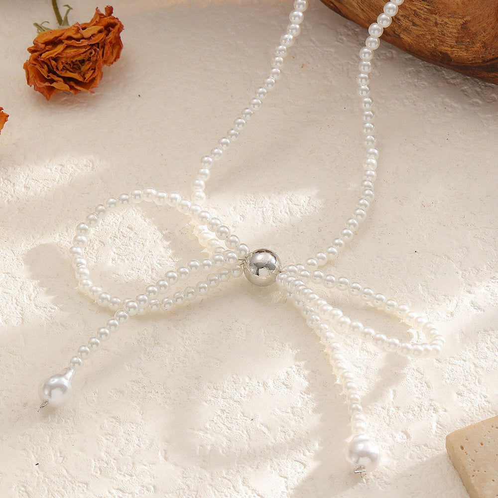 Bow choker necklace female fashion elegantsweet imitation pearl string chain niche styleclassy fairy style necklace