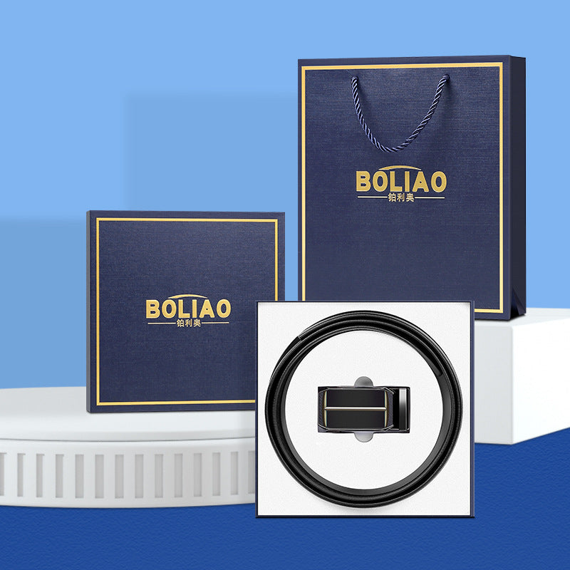 Brand leather men's belt gift box automatic buckle belt first layer cowhide belt boys business belt wholesale