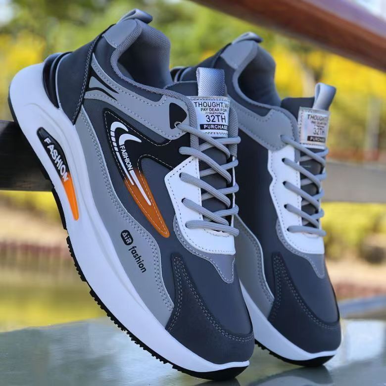 Men's spring new leather waterproof sneakers - trendy, versatile, casual dad shoes with soft, non-slip soles for running