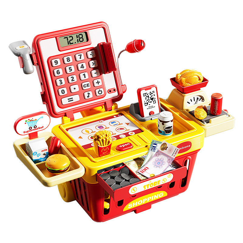 Kids convenience store supermarket cash register toy for boys and girls play house popular kitchen simulation shopping cart