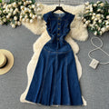 French hepburn style denim dress for women summer waist slimming lookelegantniche stylesense of design unique long skirt