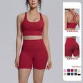 nude tight yoga wear cross-back sports bra suithigh waist hip lifting running fitness wear for women