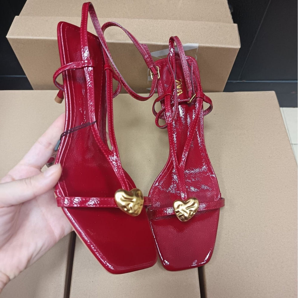 Za summer new arrivals 2025: stiletto heel sandals with metal buckle detail, ankle strap, and back tie closure