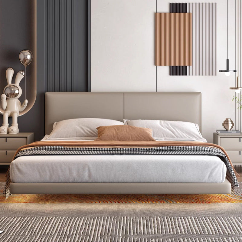Italian normcore genuine leather suspended bed master bedroom double bed modern casual sensor light thin bedside suspended bed