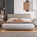 Italian normcore genuine leather suspended bed master bedroom double bed modern casual sensor light thin bedside suspended bed