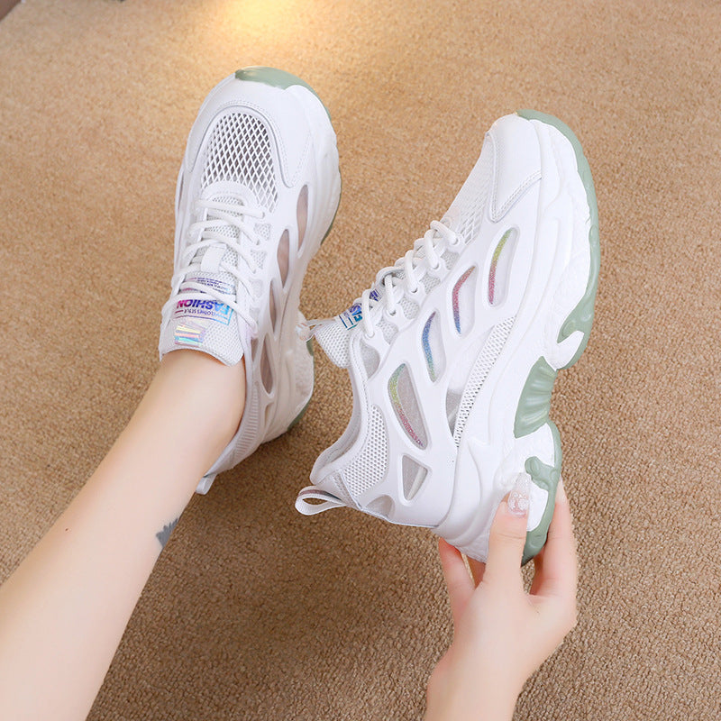 2026 new summer lightweight mesh chunky sneakers women's height increasing athletic shoes versatile casual platform white mesh shoes