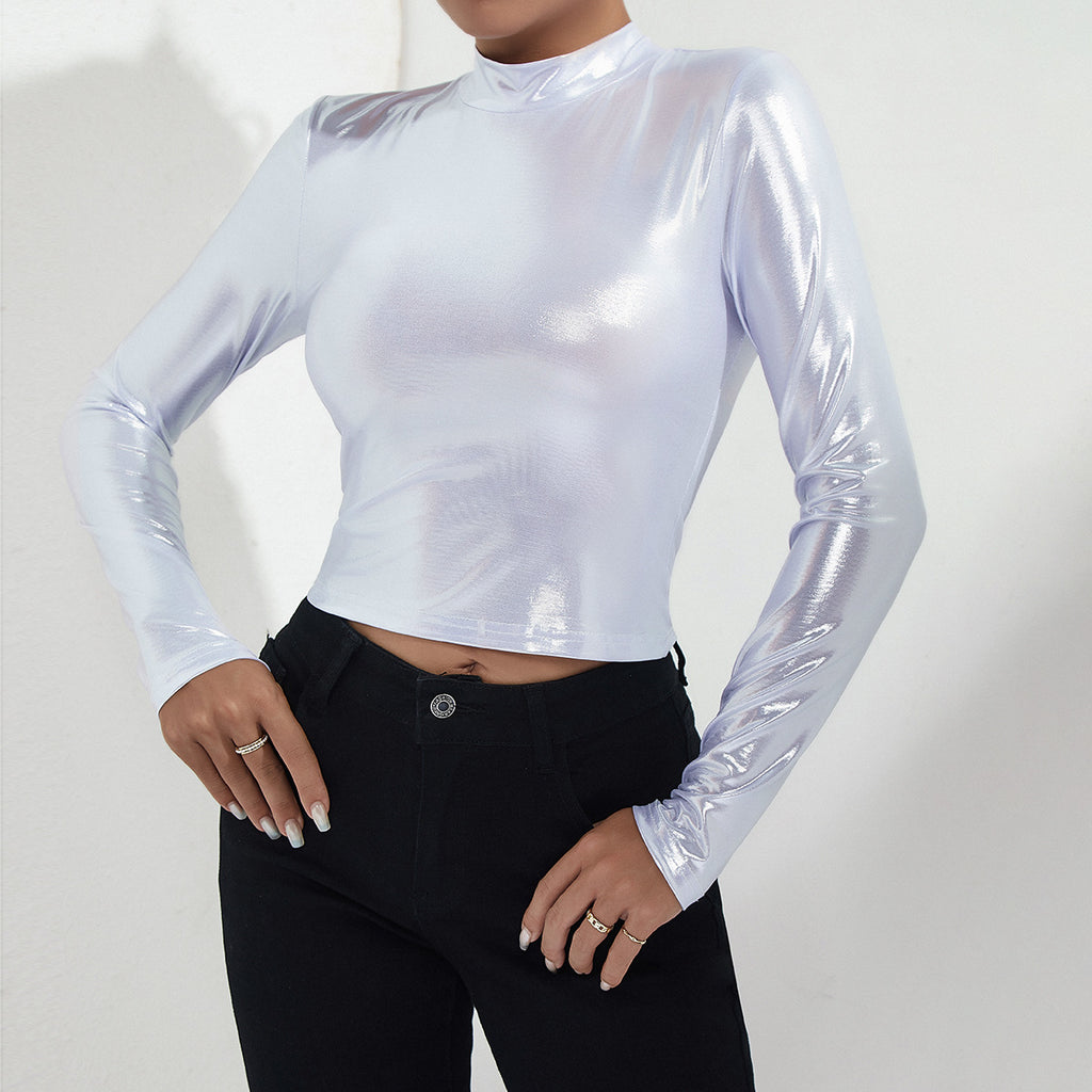 European and American   autumn new products Spice Girl slim and thin long-sleeved top solid color versatile semi-turtleneck T-shirt women