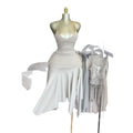 European and american cross-border women's fashion  summer new arrival: elegant tie-strap v-neck camisole top and asymmetrical midi skirt set