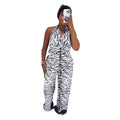 European and american cross-border african women's clothing  summer new zebra print halter neck sleeveless backless top and pants set for women