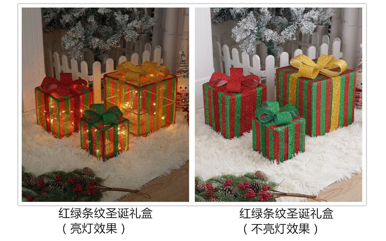 Popular Christmas gift box three-piece Christmas light decoration ambient light ins wind indoor and outdoor flashing ornament
