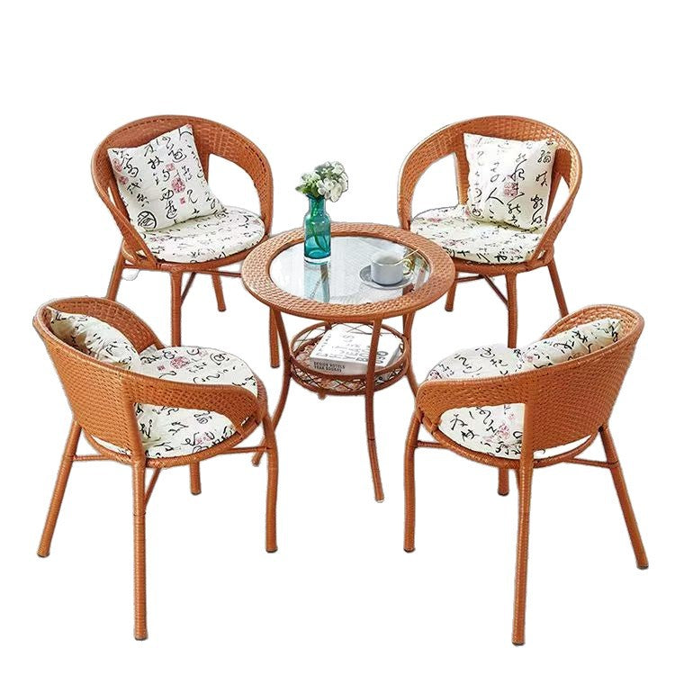 Balcony for home small coffee table house courtyard rattan tea table and chair combination outdoor open-air rattan chair three-piece small round table