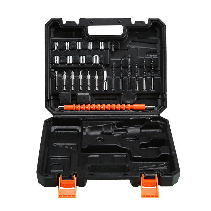 Lithium battery drill set blue toolbox set, household electric screwdriver set combination toolbox set