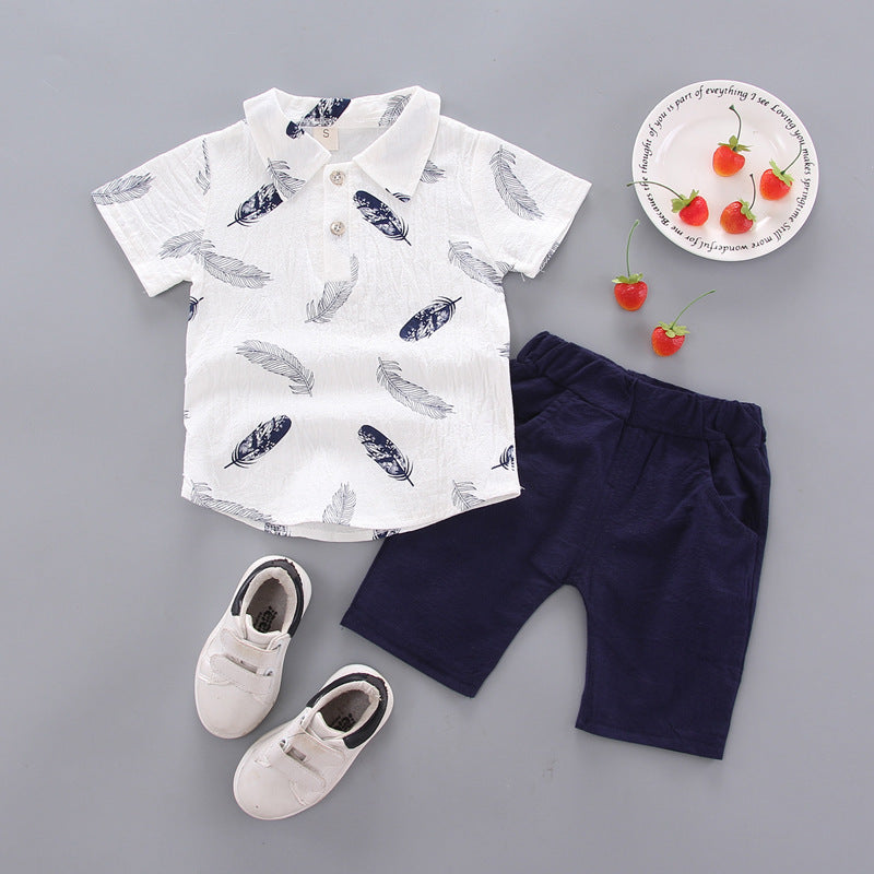 newborn & infant set: feather-weight kids' shirt & single-breasted shorts - hot-selling two-piece outfit for export