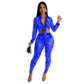 C6549 cross-border   fashion women's solid color mesh rhinestone long sleeve top and pants two-piece set